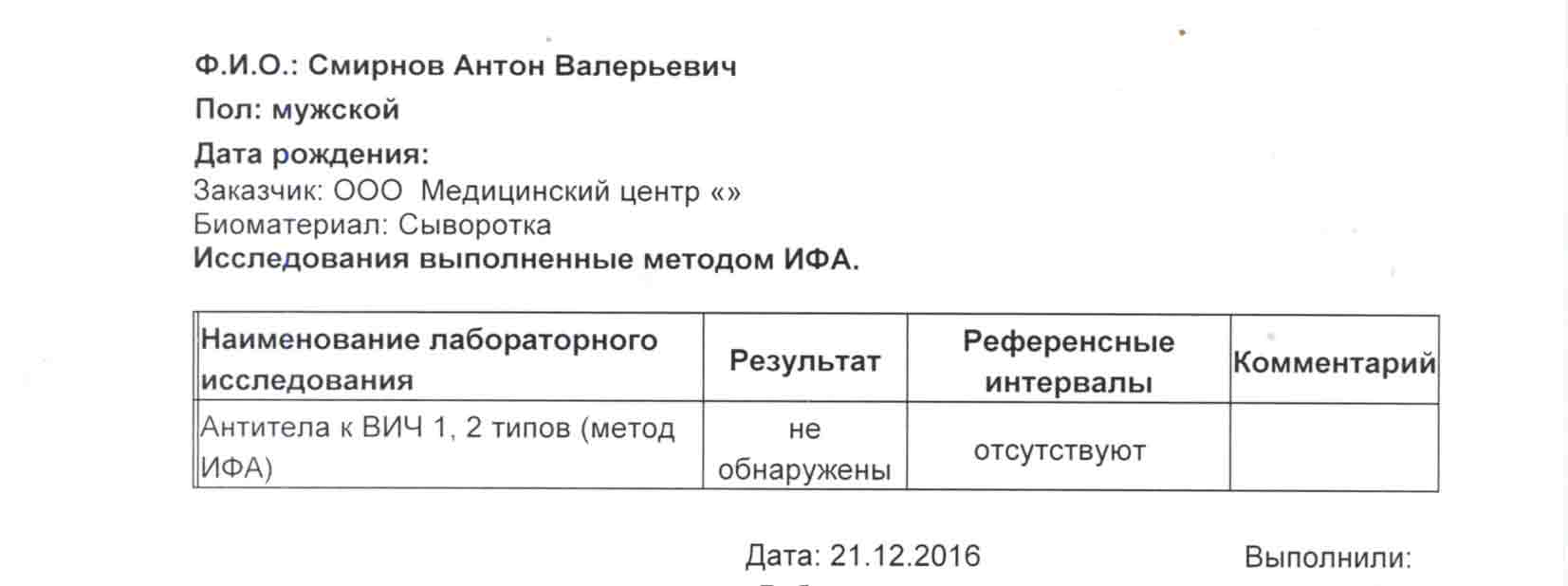 Справка анализ крови на вич в Екатеринбурге срочно